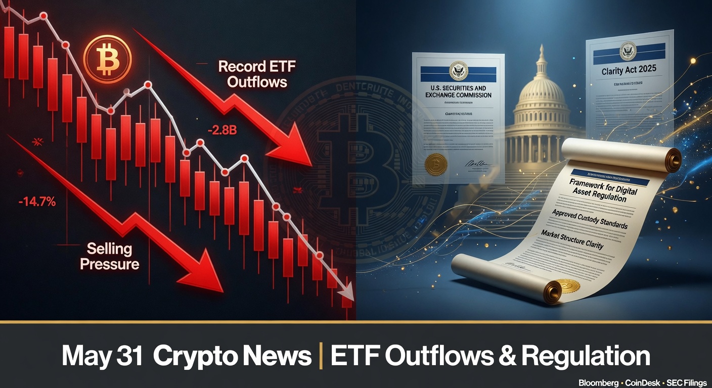 タイトル: 【5月31日】暗号資産ニュースまとめ｜Bitcoin ETF記録的流出とClarity Act進展